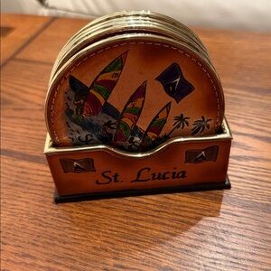 St. Lucia Themed Leather Coasters